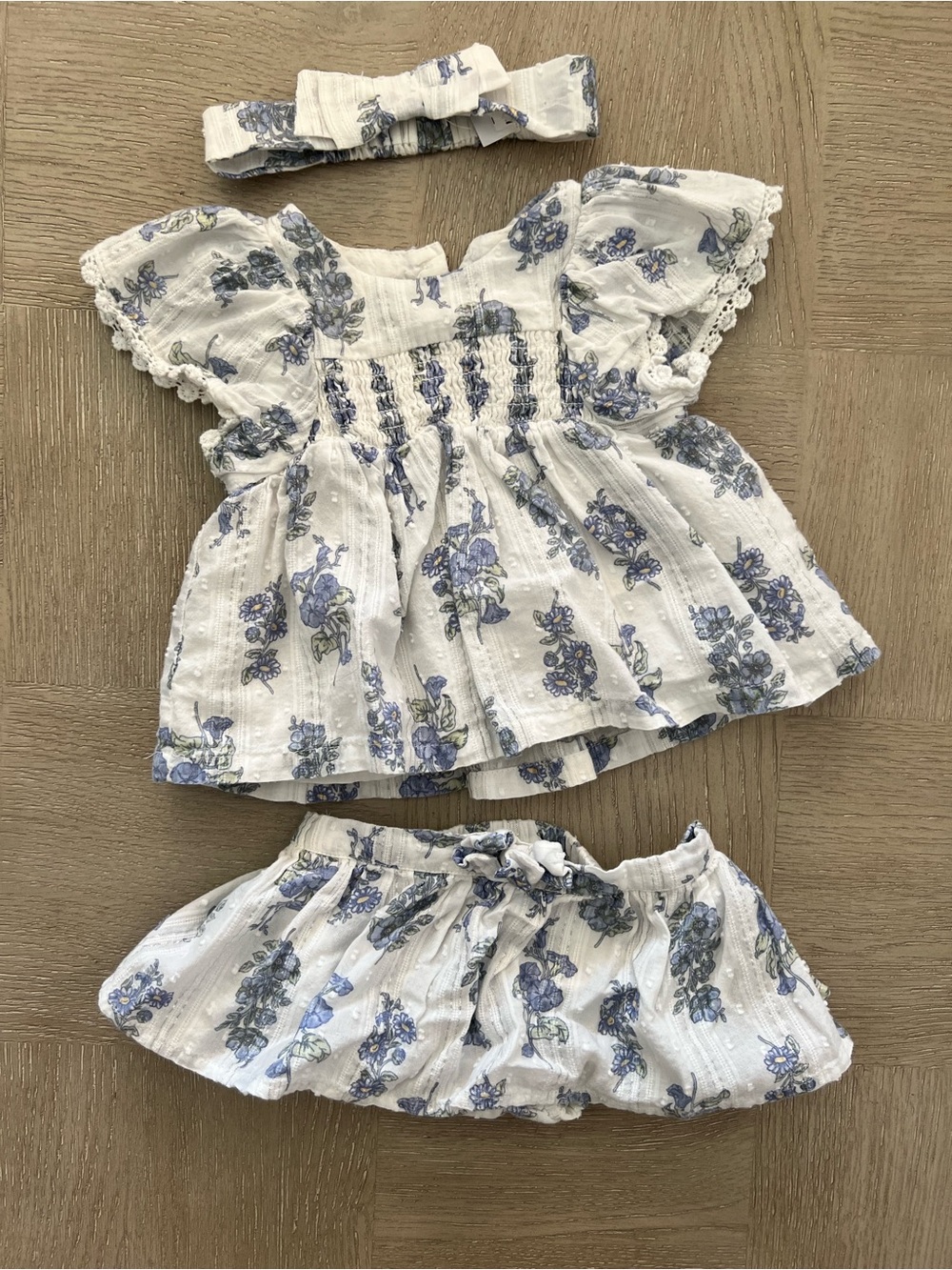 🌟3/$25🌟 Joie Two-Piece Baby Outfit with Headband - Blue on White